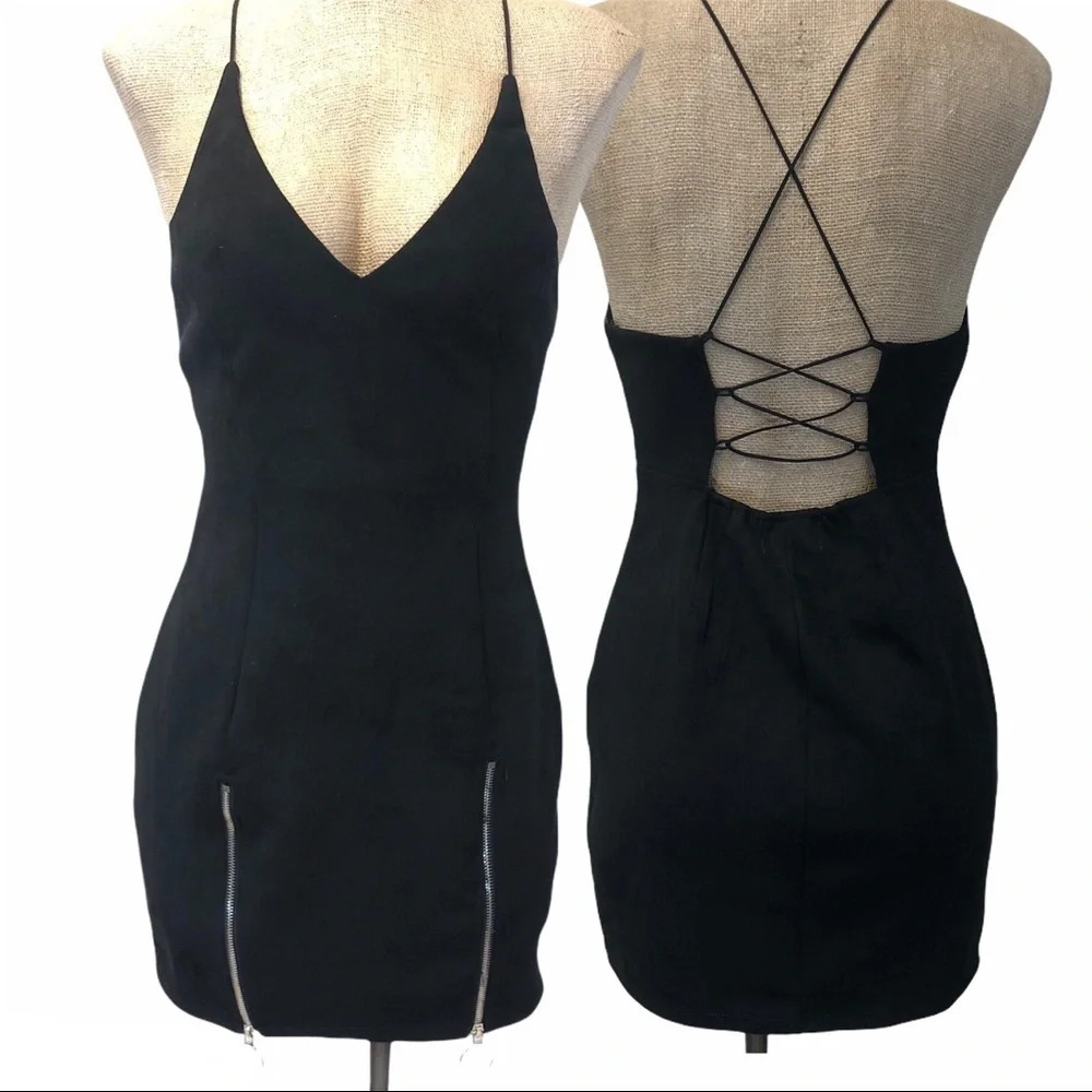 Seek the label black strappy mini dress